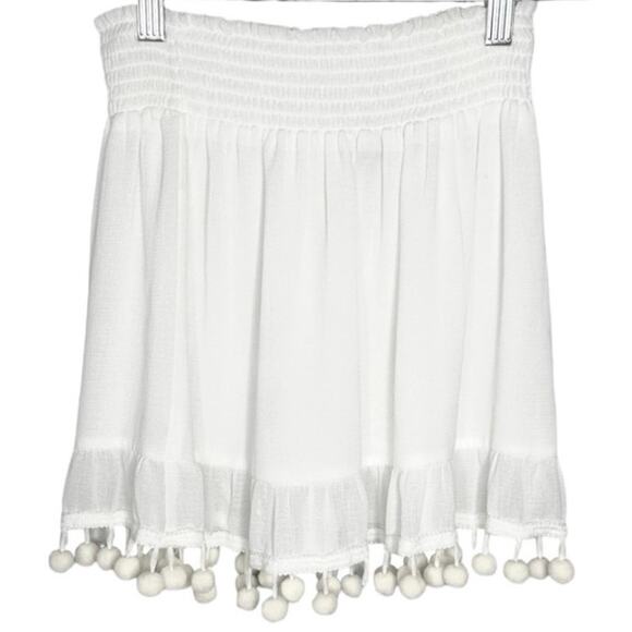 Ramy Brook Stevie Smocked Mini Skirt Pom Pull On Summer Skirt White XS NWOT - Picture 3 of 11